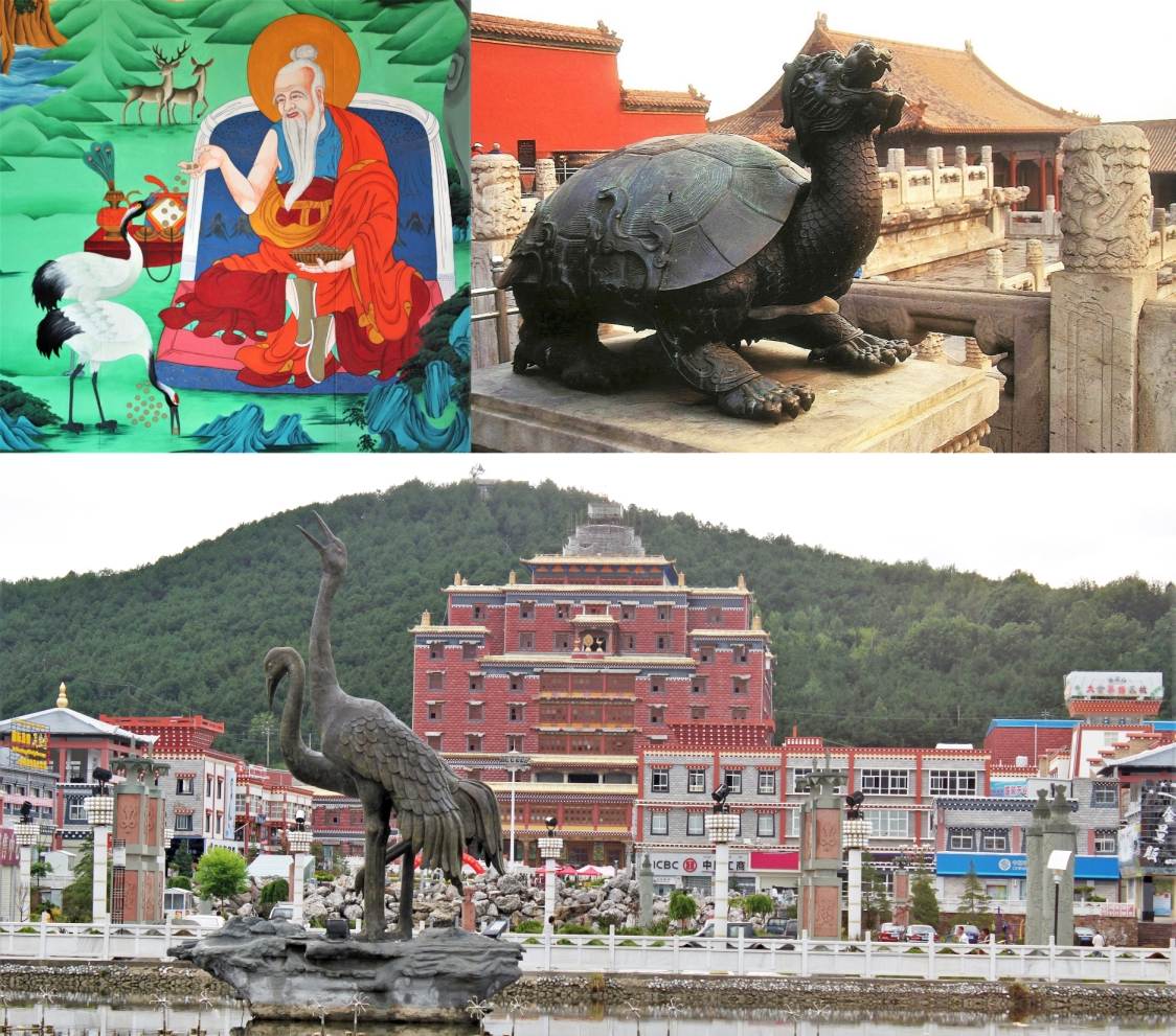 La tortue (龜) et la grue (丹顶鹤), symboles de longévité 